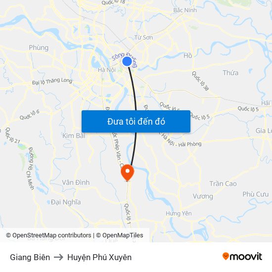 Giang Biên to Huyện Phú Xuyên map