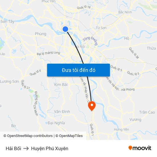 Hải Bối to Huyện Phú Xuyên map