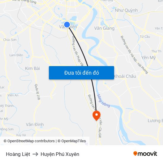 Hoàng Liệt to Huyện Phú Xuyên map