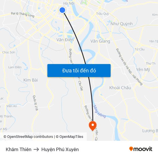 Khâm Thiên to Huyện Phú Xuyên map