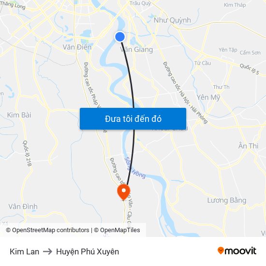 Kim Lan to Huyện Phú Xuyên map