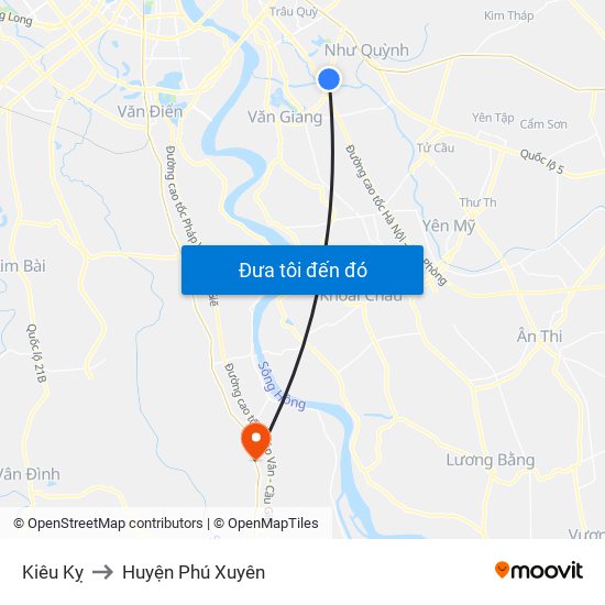 Kiêu Kỵ to Huyện Phú Xuyên map