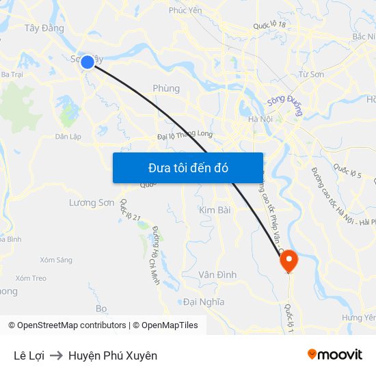 Lê Lợi to Huyện Phú Xuyên map