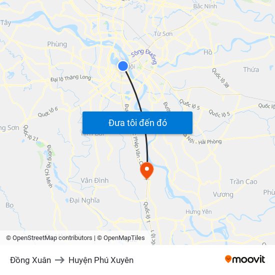 Đồng Xuân to Huyện Phú Xuyên map