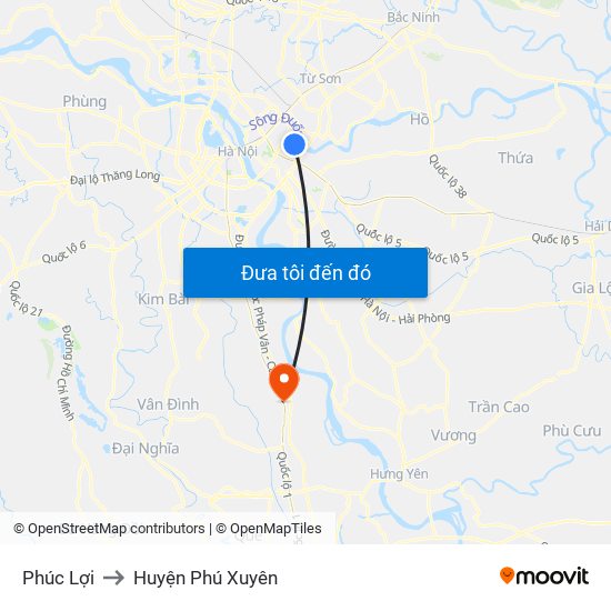 Phúc Lợi to Huyện Phú Xuyên map