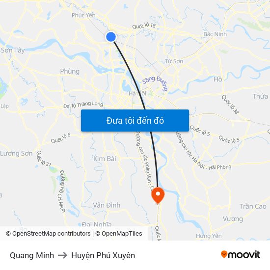 Quang Minh to Huyện Phú Xuyên map