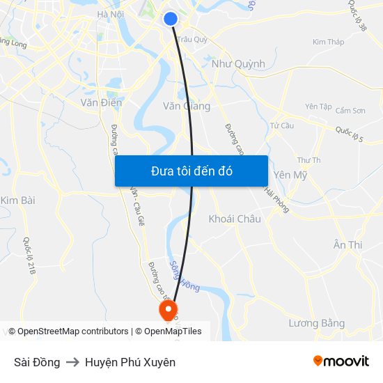 Sài Đồng to Huyện Phú Xuyên map