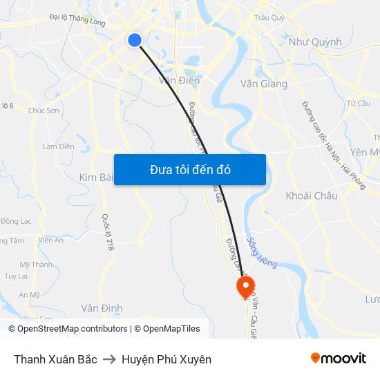 Thanh Xuân Bắc to Huyện Phú Xuyên map