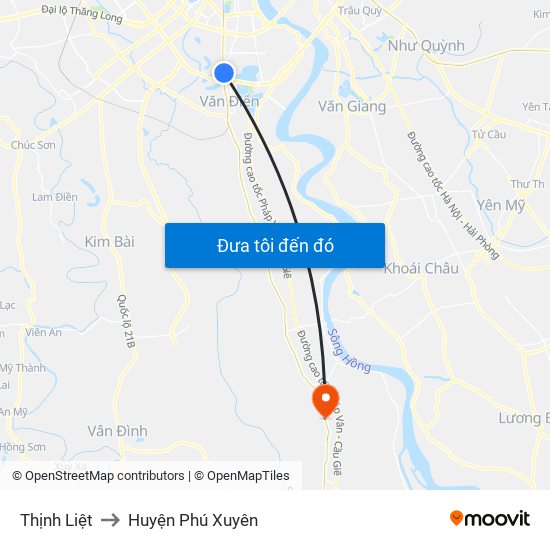Thịnh Liệt to Huyện Phú Xuyên map