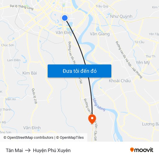 Tân Mai to Huyện Phú Xuyên map