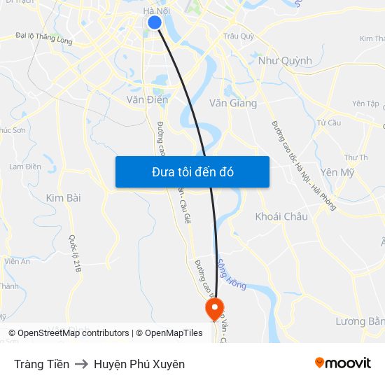 Tràng Tiền to Huyện Phú Xuyên map