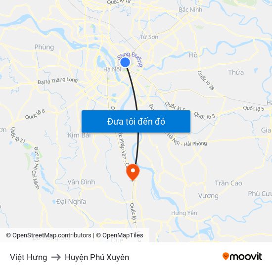 Việt Hưng to Huyện Phú Xuyên map