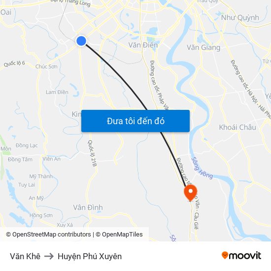 Văn Khê to Huyện Phú Xuyên map