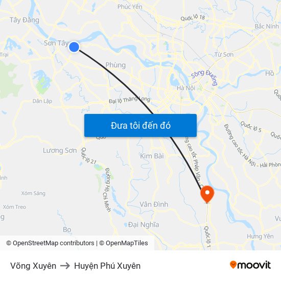Võng Xuyên to Huyện Phú Xuyên map