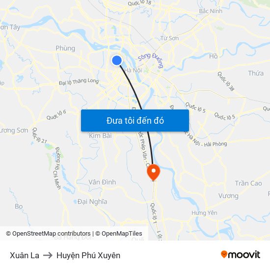 Xuân La to Huyện Phú Xuyên map