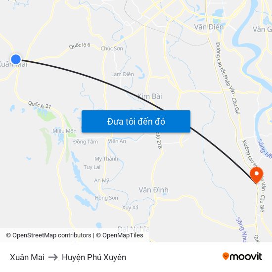 Xuân Mai to Huyện Phú Xuyên map