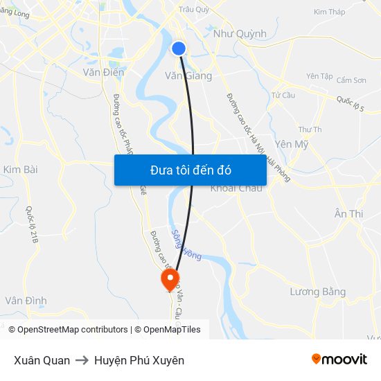 Xuân Quan to Huyện Phú Xuyên map