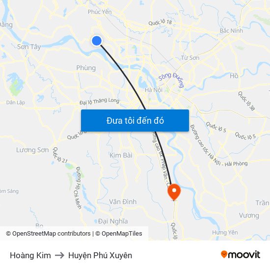 Hoàng Kim to Huyện Phú Xuyên map