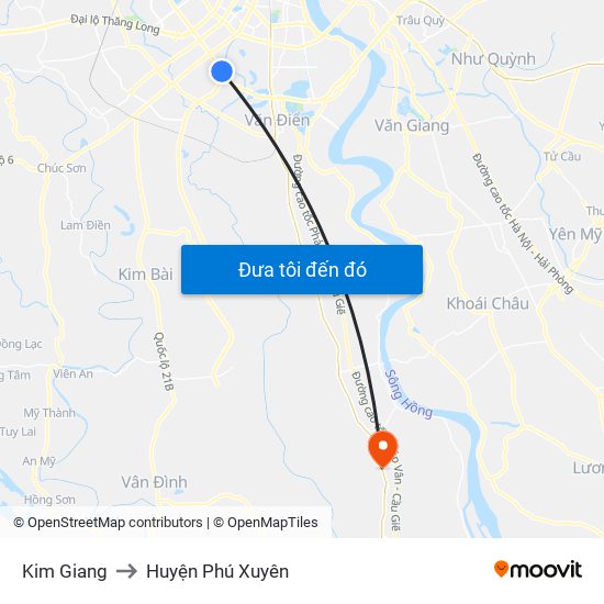 Kim Giang to Huyện Phú Xuyên map