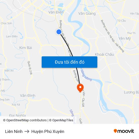 Liên Ninh to Huyện Phú Xuyên map