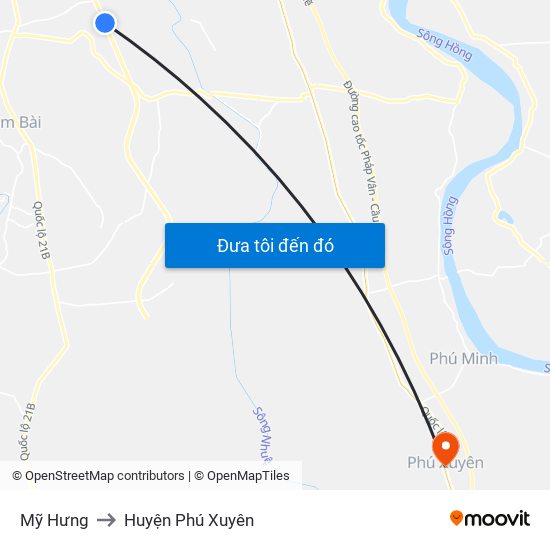 Mỹ Hưng to Huyện Phú Xuyên map