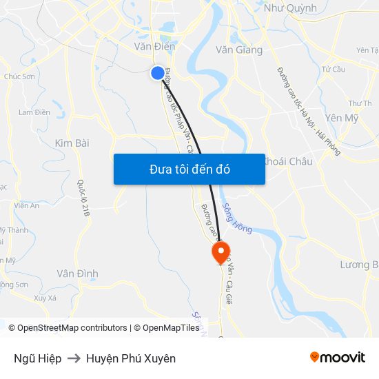 Ngũ Hiệp to Huyện Phú Xuyên map