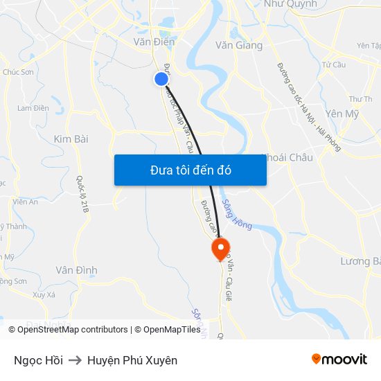 Ngọc Hồi to Huyện Phú Xuyên map