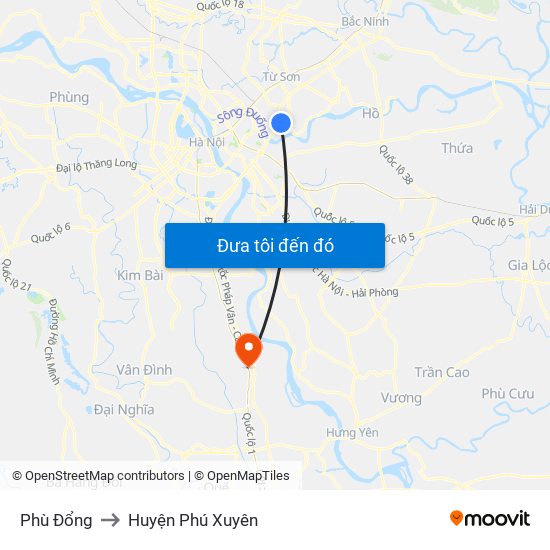 Phù Đổng to Huyện Phú Xuyên map