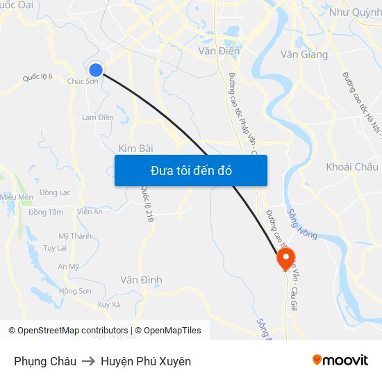 Phụng Châu to Huyện Phú Xuyên map
