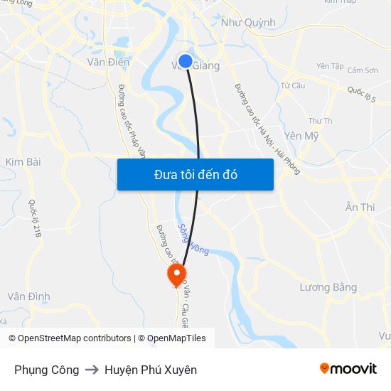Phụng Công to Huyện Phú Xuyên map