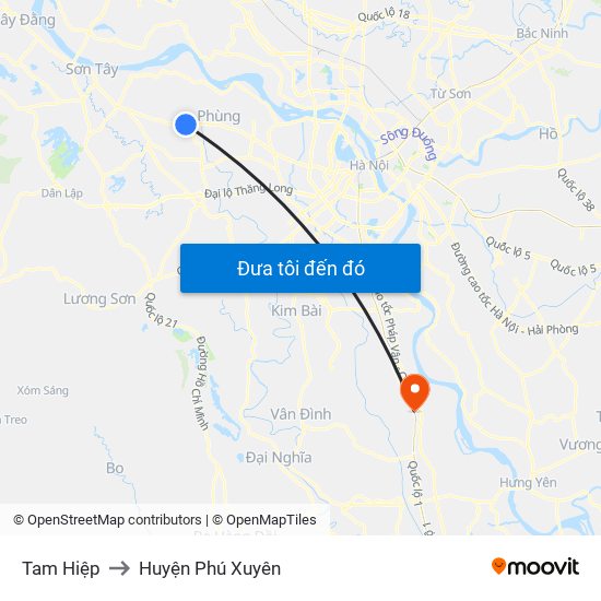 Tam Hiệp to Huyện Phú Xuyên map