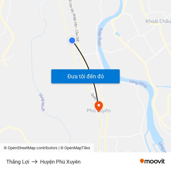 Thắng Lợi to Huyện Phú Xuyên map