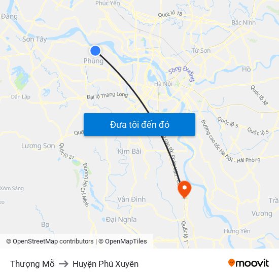 Thượng Mỗ to Huyện Phú Xuyên map