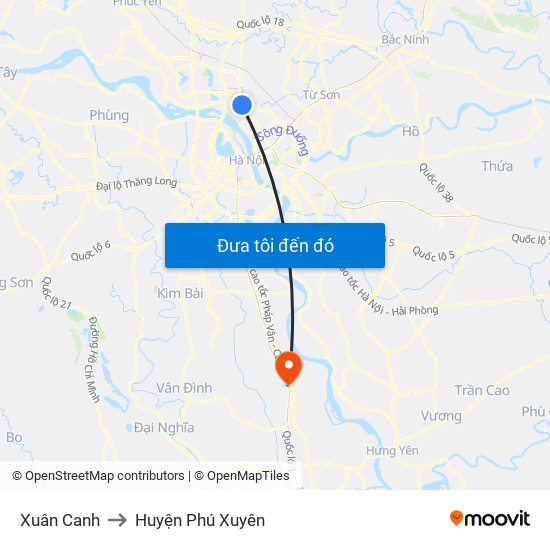 Xuân Canh to Huyện Phú Xuyên map