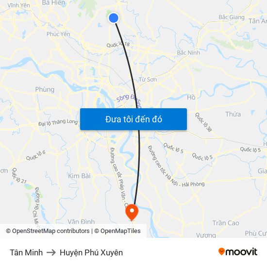 Tân Minh to Huyện Phú Xuyên map