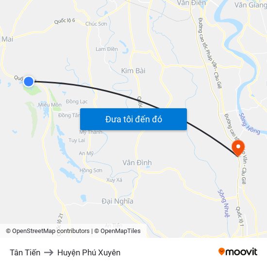 Tân Tiến to Huyện Phú Xuyên map