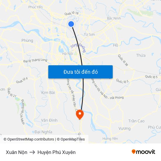 Xuân Nộn to Huyện Phú Xuyên map