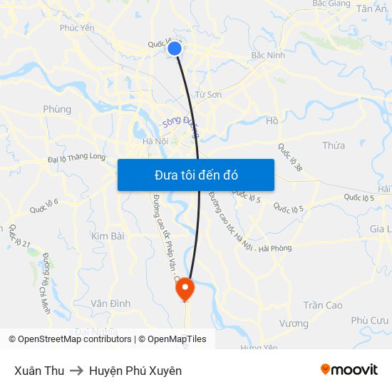 Xuân Thu to Huyện Phú Xuyên map