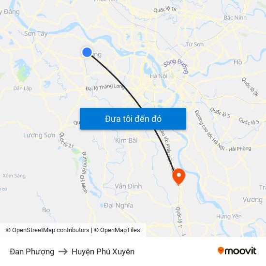 Đan Phượng to Huyện Phú Xuyên map