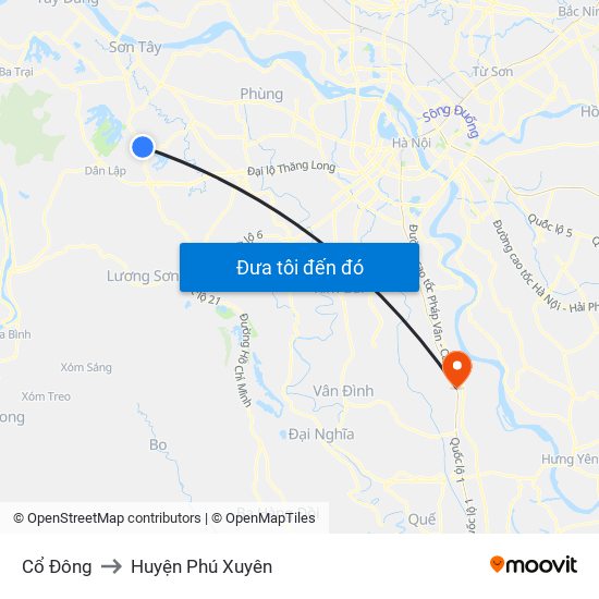 Cổ Đông to Huyện Phú Xuyên map