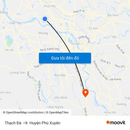Thạch Đà to Huyện Phú Xuyên map