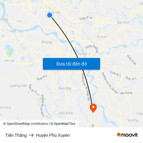 Tiến Thắng to Huyện Phú Xuyên map