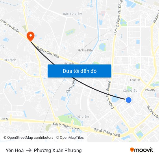 Yên Hoà to Phường Xuân Phương map