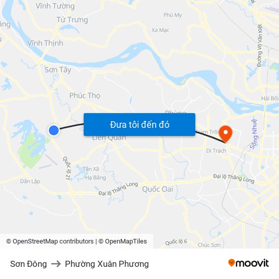 Sơn Đông to Phường Xuân Phương map