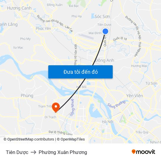 Tiên Dược to Phường Xuân Phương map
