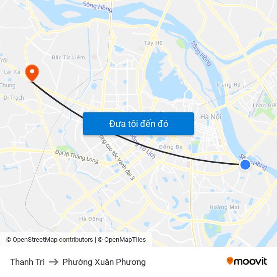 Thanh Trì to Phường Xuân Phương map