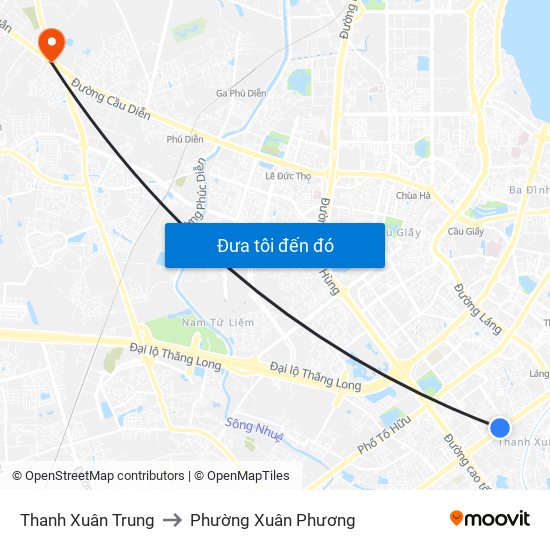Thanh Xuân Trung to Phường Xuân Phương map