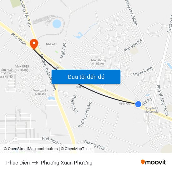 Phúc Diễn to Phường Xuân Phương map