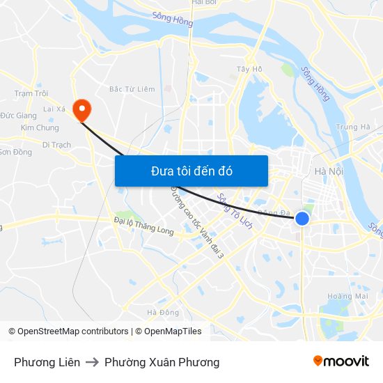 Phương Liên to Phường Xuân Phương map