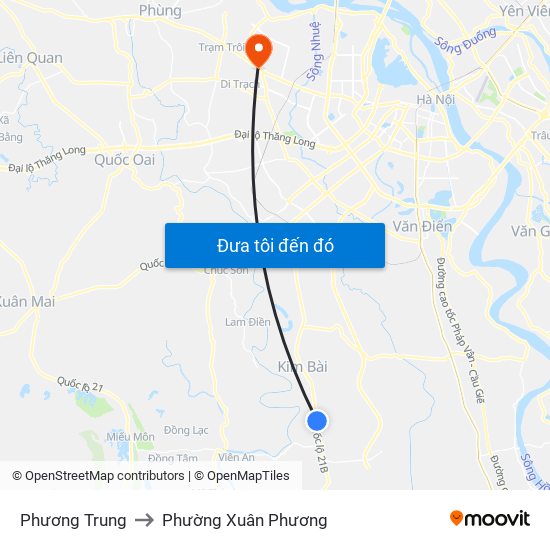 Phương Trung to Phường Xuân Phương map